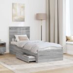 vidaXL Rám postele Sivý Sonoma a striebro 75 x 190 cm Kompozitné drevo – Obrázok 3
