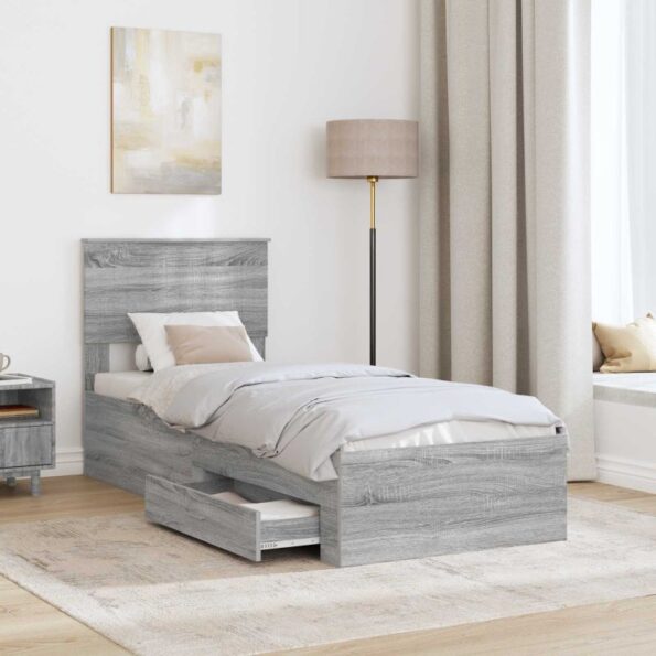 vidaXL Rám postele Sivý Sonoma a striebro 75 x 190 cm Kompozitné drevo – Obrázok 3