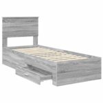 vidaXL Rám postele Sivý Sonoma a striebro 75 x 190 cm Kompozitné drevo – Obrázok 5