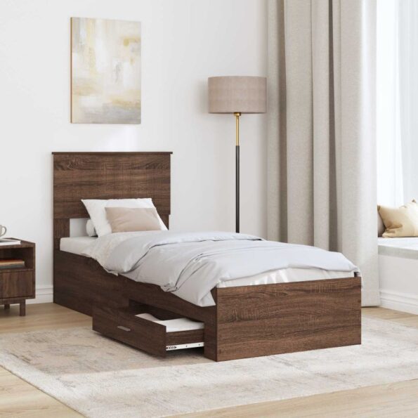 vidaXL Rám postele Hnedý dub a striebro 75 x 190 cm Kompozitné drevo – Obrázok 3