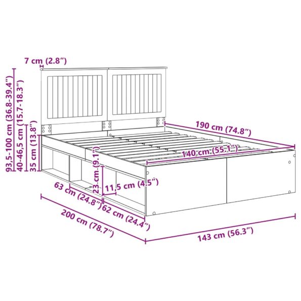 vidaXL Rám postele Biela 140 x 190 cm Masívne borovicové drevo – Obrázok 13