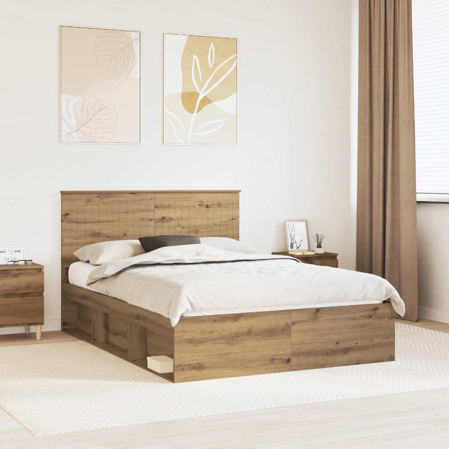 3411027_1.jpg vidaXL Rám postele s čelnou doskou Remeselnícky dub 135 x 190 cm – Obrázok 1