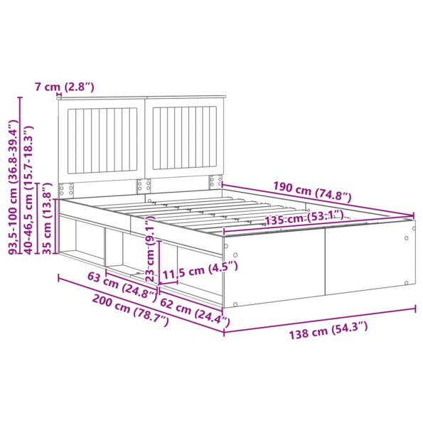 vidaXL Rám postele s čelnou doskou Remeselnícky dub 135 x 190 cm – Obrázok 13