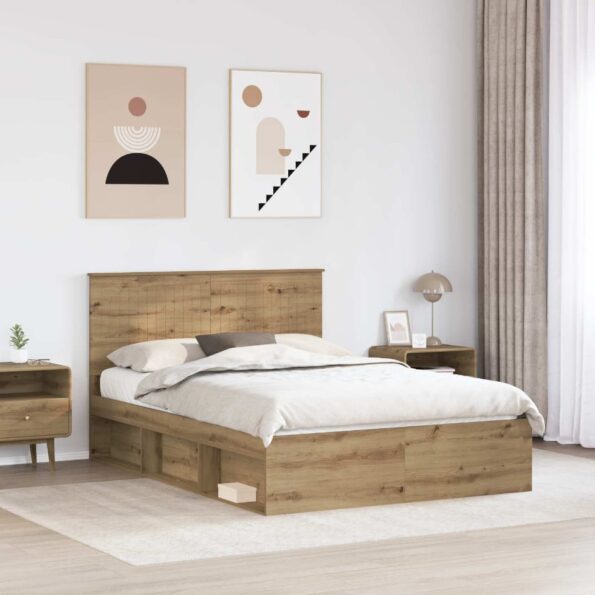 vidaXL Rám postele s čelnou doskou Remeselnícky dub 135 x 190 cm – Obrázok 3