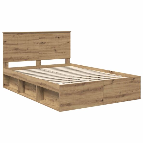 vidaXL Rám postele s čelnou doskou Remeselnícky dub 135 x 190 cm – Obrázok 4