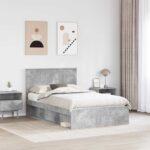 vidaXL Rám postele Betónová 120 x 200 cm Masívne borovicové drevo – Obrázok 3