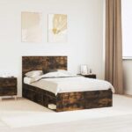 vidaXL Rám postele Dymová dub 120 x 200 cm Masívne borovicové drevo