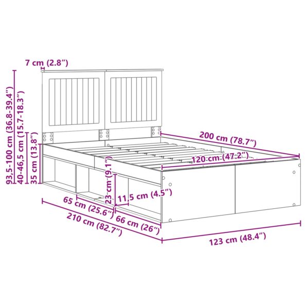 vidaXL Rám postele Dymová dub 120 x 200 cm Masívne borovicové drevo – Obrázok 13