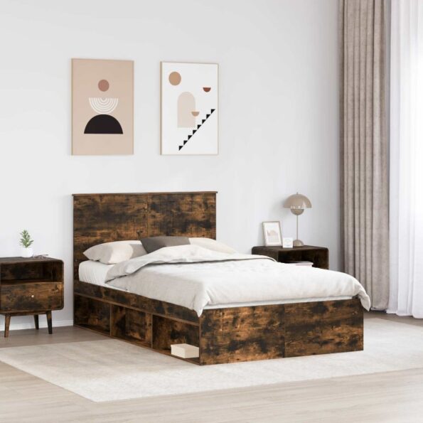 vidaXL Rám postele Dymová dub 120 x 200 cm Masívne borovicové drevo – Obrázok 3