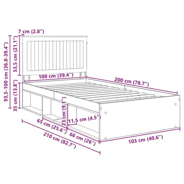 vidaXL Rám postele s čelnou doskou Remeselnícky dub 100 x 200 cm – Obrázok 13