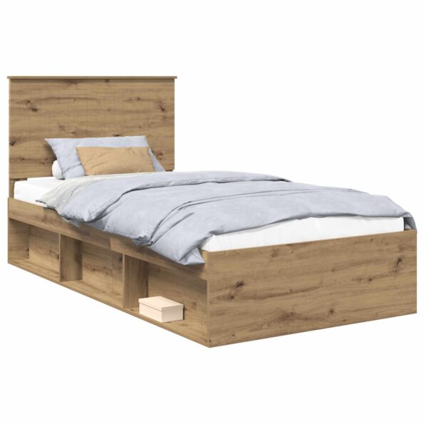 vidaXL Rám postele s čelnou doskou Remeselnícky dub 100 x 200 cm – Obrázok 2