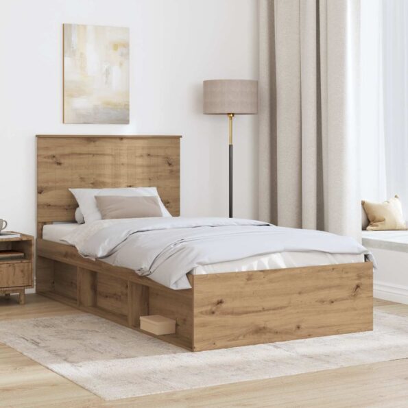 vidaXL Rám postele s čelnou doskou Remeselnícky dub 100 x 200 cm – Obrázok 3