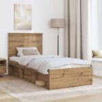 vidaXL Rám postele s čelnou doskou Remeselnícky dub 90 x 200 cm – Obrázok 3