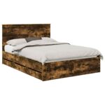 vidaXL Rám postele Dymová dub 135 x 190 cm Inžinierske drevo – Obrázok 2