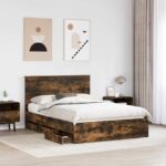 vidaXL Rám postele Dymová dub 135 x 190 cm Inžinierske drevo – Obrázok 3