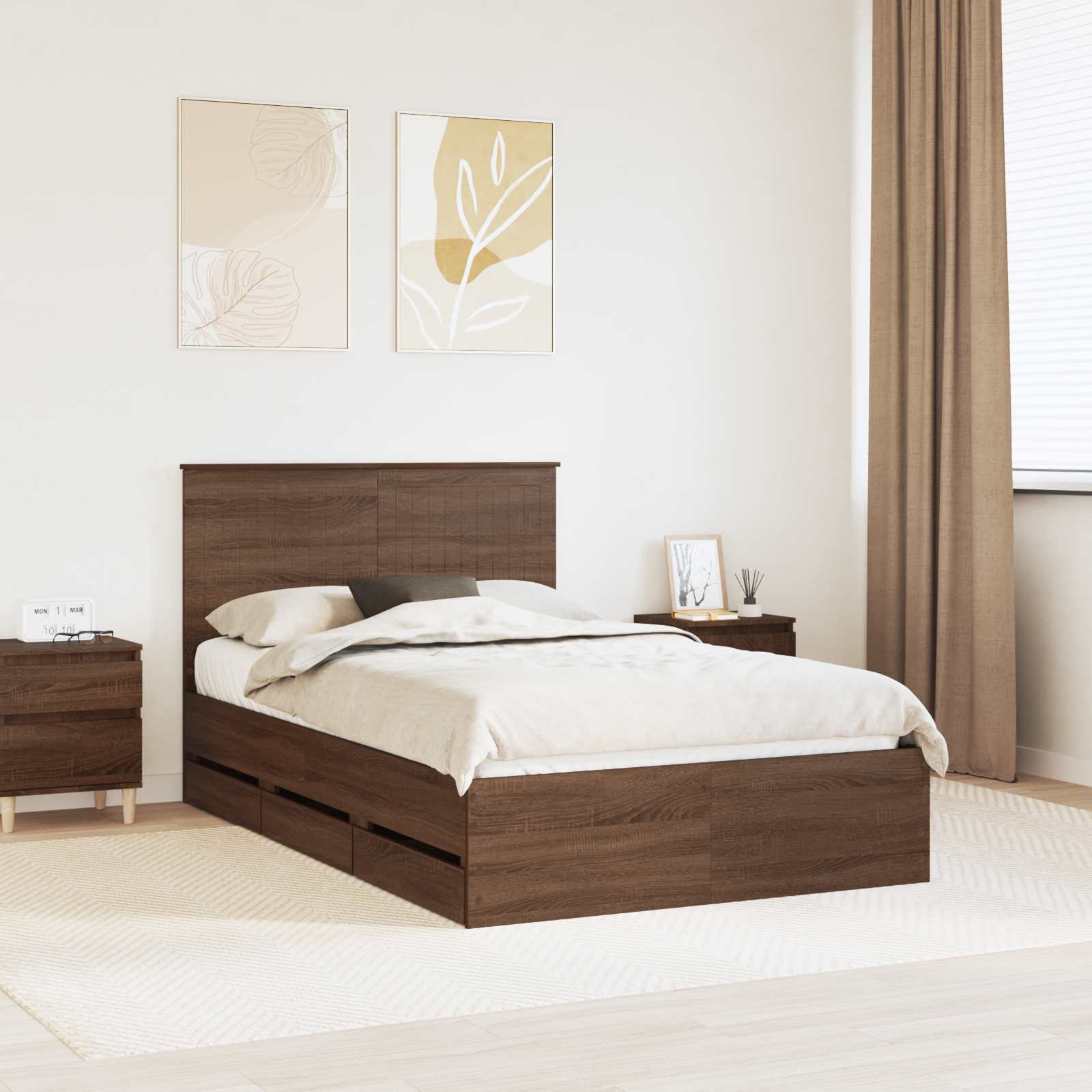 3411144_1.jpg vidaXL Rám postele Hnedý dub 120 x 190 cm Inžinierske drevo – Obrázok 1