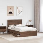 vidaXL Rám postele Hnedý dub 120 x 190 cm Inžinierske drevo – Obrázok 3