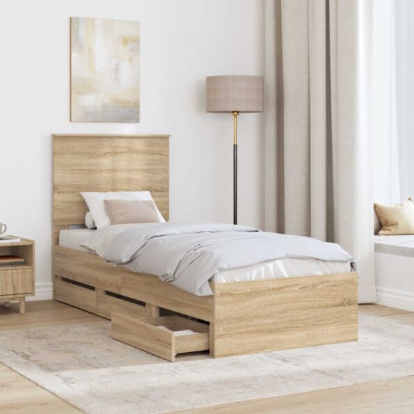 vidaXL Rám postele Sonoma dub 75 x 190 cm Inžinierske drevo – Obrázok 3