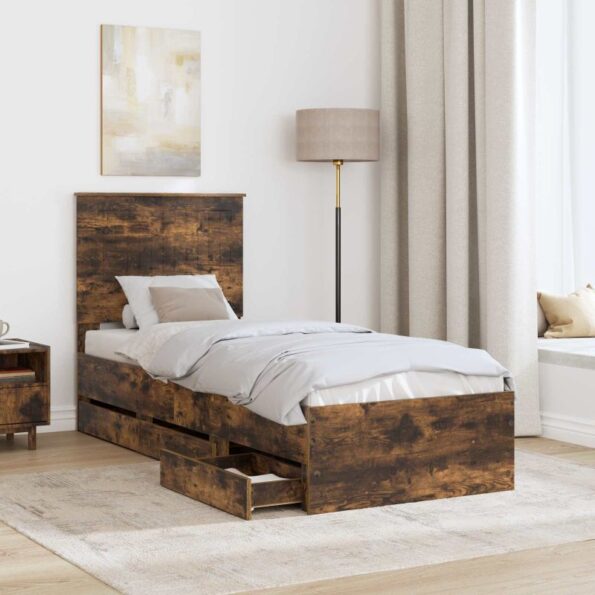 vidaXL Rám postele Dymová dub 75 x 190 cm Inžinierske drevo – Obrázok 3