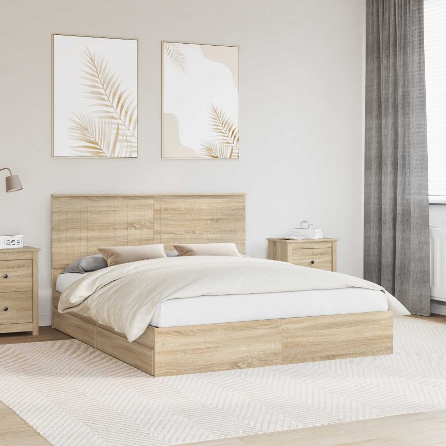 3411189_1.jpg vidaXL Úložná posteľ Sonoma dub 160 x 200 cm Kompozitné drevo – Obrázok 1