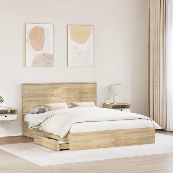 vidaXL Úložná posteľ Sonoma dub 160 x 200 cm Kompozitné drevo – Obrázok 3