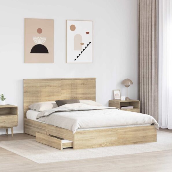 vidaXL Úložná posteľ Sonoma dub 150 x 200 cm Kompozitné drevo – Obrázok 3