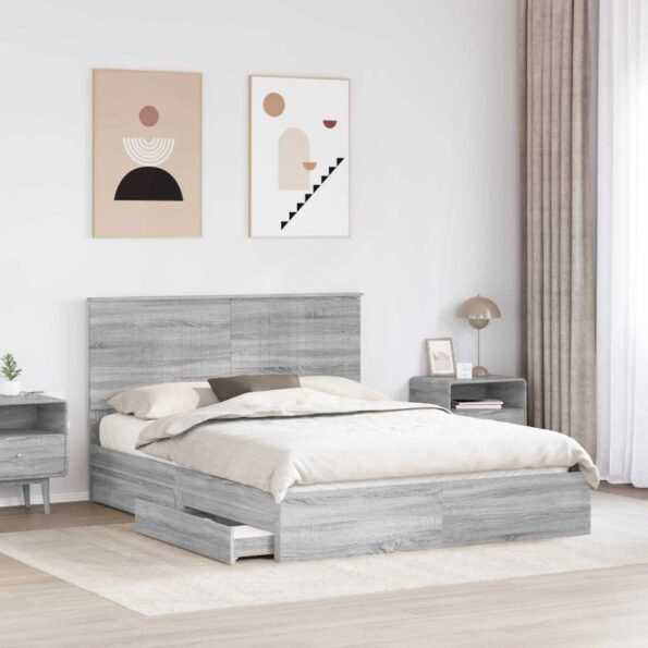 vidaXL Úložná posteľ Sivý Sonoma 150 x 200 cm Kompozitné drevo – Obrázok 3