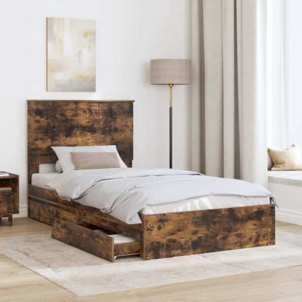 vidaXL Úložná posteľ Dymová dub 100 x 200 cm Kompozitné drevo – Obrázok 3