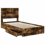 vidaXL Úložná posteľ Dymová dub 100 x 200 cm Kompozitné drevo – Obrázok 5