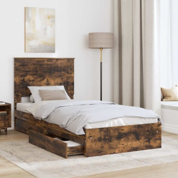 vidaXL Úložná posteľ Dymová dub 90 x 190 cm Kompozitné drevo – Obrázok 3