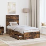 vidaXL Úložná posteľ Dymová dub 75 x 190 cm Kompozitné drevo – Obrázok 3