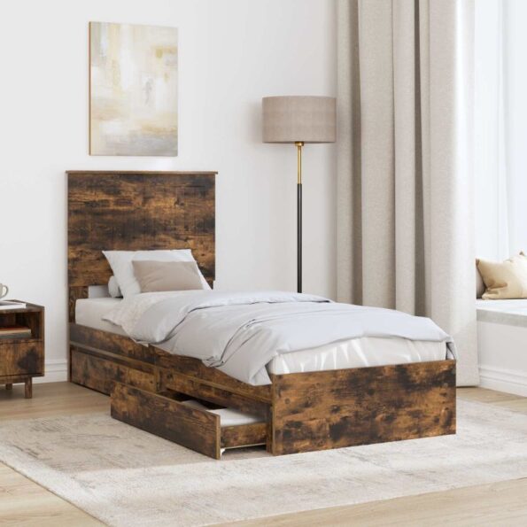 vidaXL Úložná posteľ Dymová dub 75 x 190 cm Kompozitné drevo – Obrázok 3