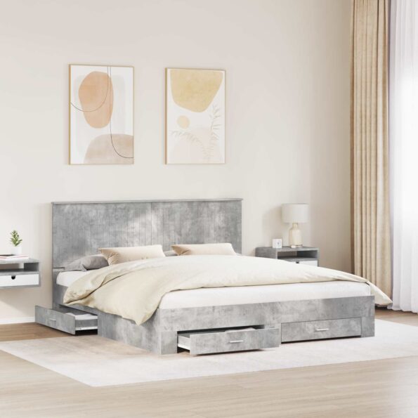 vidaXL Rám postele Betónová šedá 180 x 200 cm Kompozitné drevo – Obrázok 3