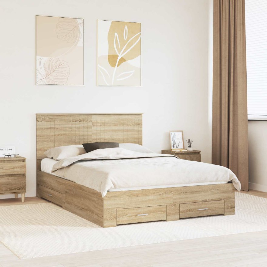 3411307_1.jpg vidaXL Rám postele Sonoma dub 140 x 190 cm Kompozitné drevo – Obrázok 1
