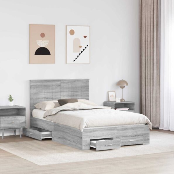 vidaXL Rám postele Sivý Sonoma 120 x 200 cm Kompozitné drevo – Obrázok 3