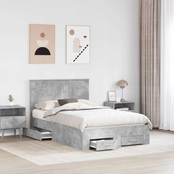 vidaXL Rám postele Betónová šedá 120 x 190 cm Kompozitné drevo – Obrázok 3