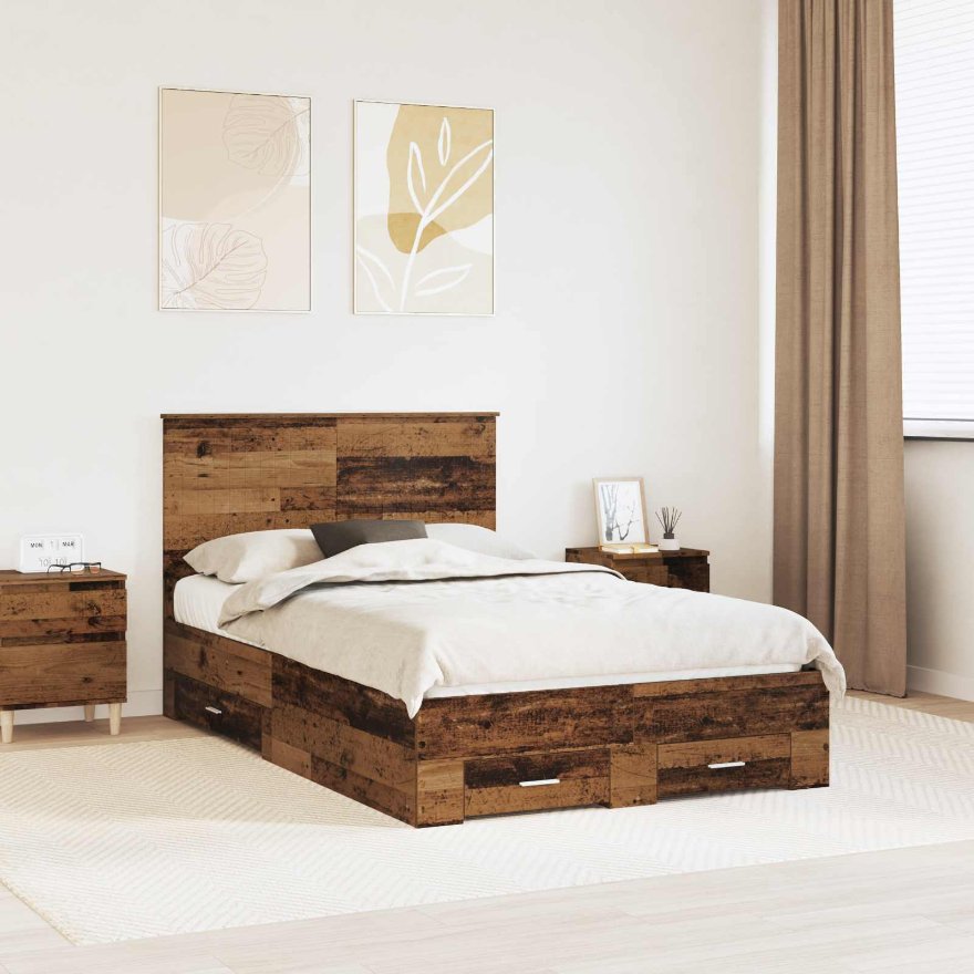 3411339_1.jpg vidaXL Rám postele Staré drevo 120 x 190 cm Kompozitné drevo – Obrázok 1