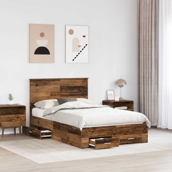 vidaXL Rám postele Staré drevo 120 x 190 cm Kompozitné drevo – Obrázok 3
