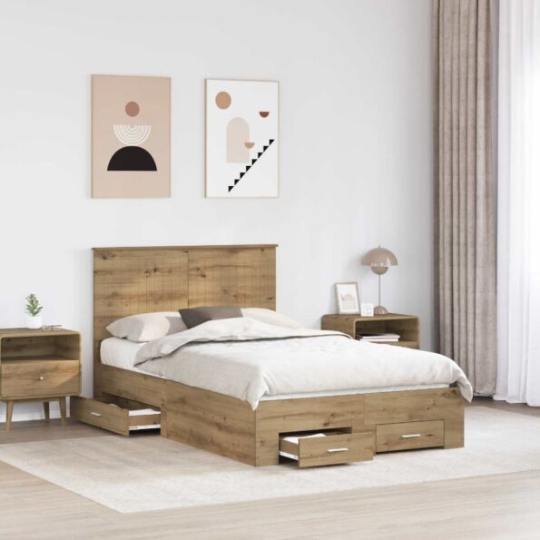 vidaXL Rám postele Remeselný dub 120 x 190 cm Kompozitné drevo – Obrázok 3