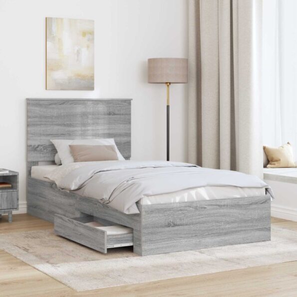 vidaXL Rám postele Sivý Sonoma 100 x 200 cm Kompozitné drevo – Obrázok 3