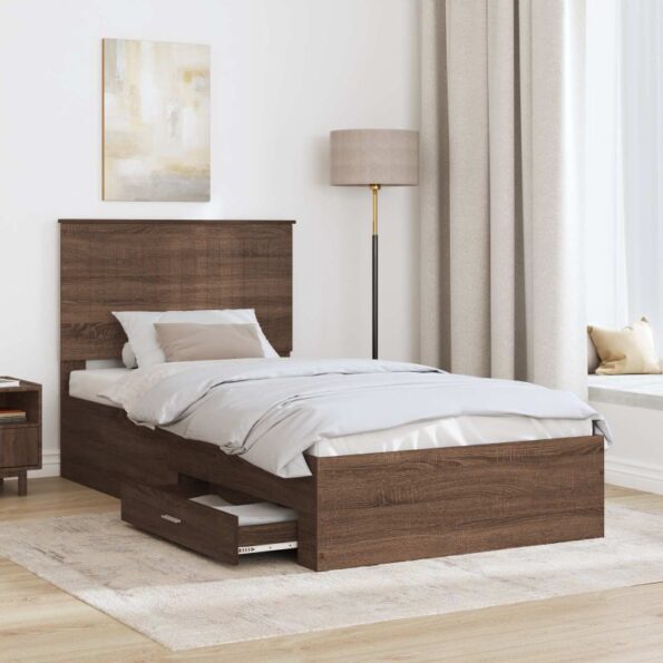 vidaXL Rám postele Hnedý dub a striebro 90 x 200 cm Kompozitné drevo – Obrázok 3