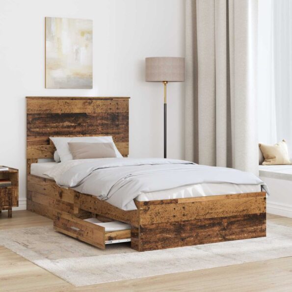 vidaXL Rám postele Staré drevo 100 x 200 cm Kompozitné drevo – Obrázok 3