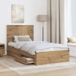 vidaXL Rám postele Remeselný dub 100 x 200 cm Kompozitné drevo – Obrázok 3