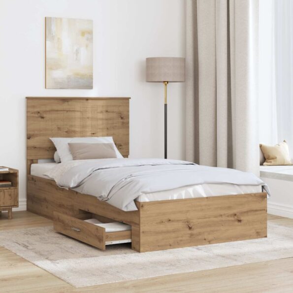 vidaXL Rám postele Remeselný dub 100 x 200 cm Kompozitné drevo – Obrázok 3