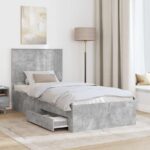 vidaXL Rám postele Betónová šedá 90 x 200 cm Kompozitné drevo – Obrázok 3