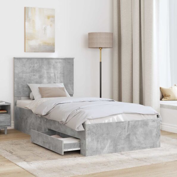 vidaXL Rám postele Betónová šedá 90 x 200 cm Kompozitné drevo – Obrázok 3
