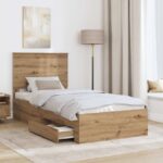 vidaXL Rám postele Remeselný dub 90 x 200 cm Kompozitné drevo – Obrázok 3