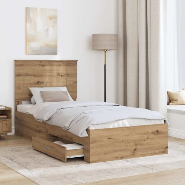 vidaXL Rám postele Remeselný dub 90 x 200 cm Kompozitné drevo – Obrázok 3