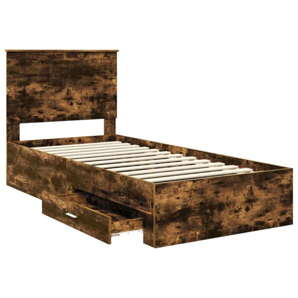 vidaXL Rám postele so zásuvkou Dymová dub 90 x 190 cm Kompozitné drevo – Obrázok 5