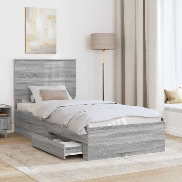 vidaXL Rám postele Sivý Sonoma 90 x 190 cm Kompozitné drevo – Obrázok 3